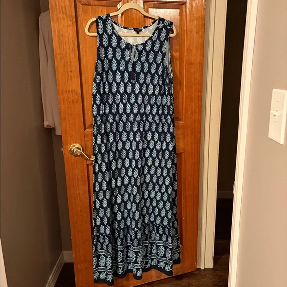 Talbots | Dresses | Talbots Dark Blue And Light Blue Patterned Maxi Dress |  Poshmark